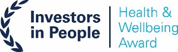 Logo that reads Investors in People Health and Wellbeing Award