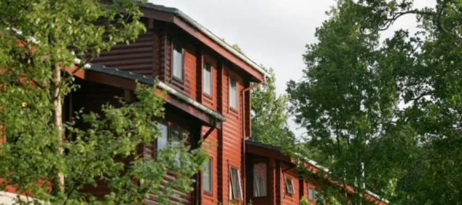 A house with trees around it
