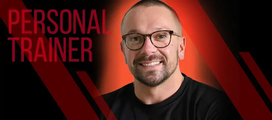 Image of man smiling with text reading personal trainer