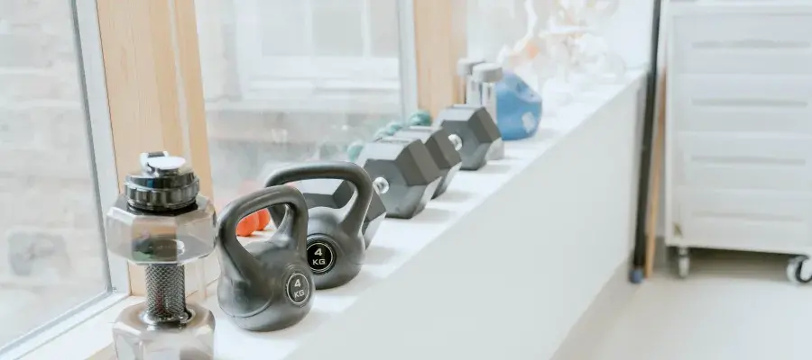 image of weights on side of windowsill