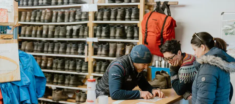 image of people looking over a map in a bootroom
