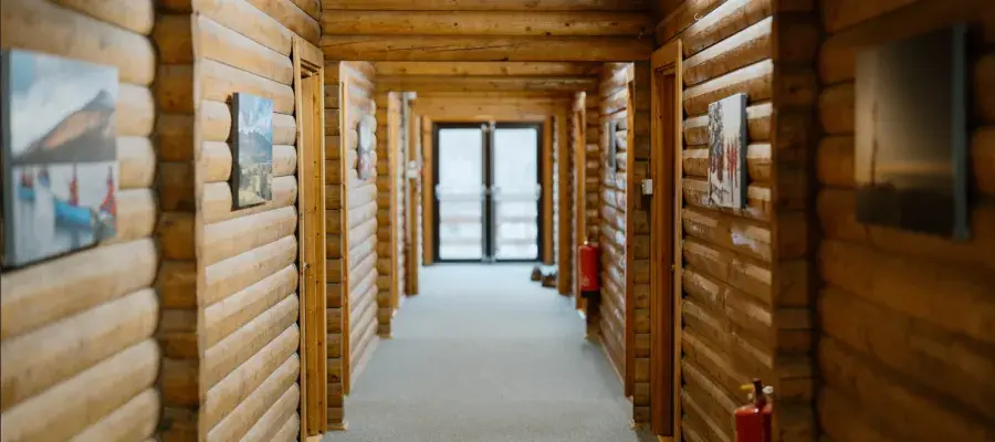 corridor of wooden lodge