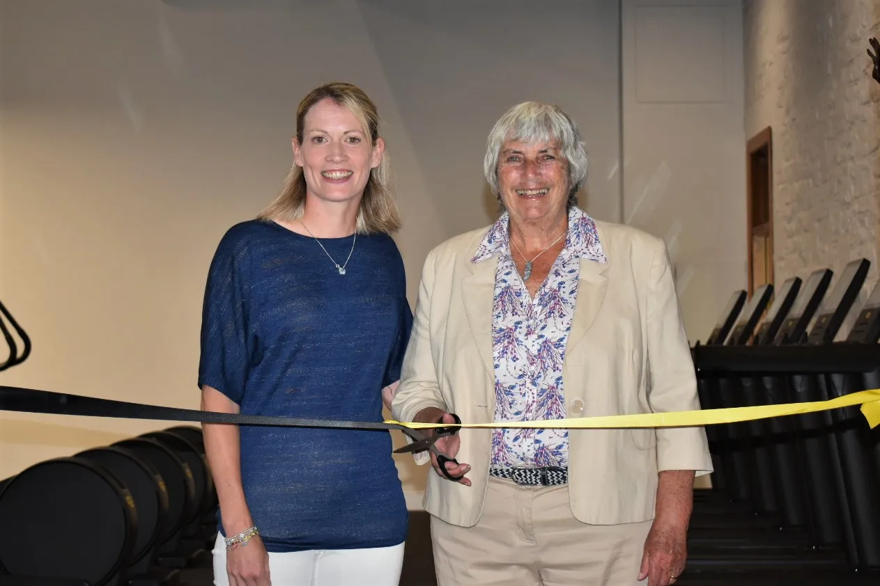 Eric Liddell Gym Ribbon Cutting - Sue Caton and Eilidh Child cutting the ribbon