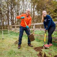 Sport & Exercise Director planting trees at Easter Bush 