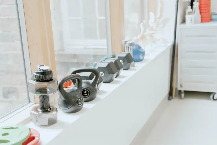 weights and equipment in room