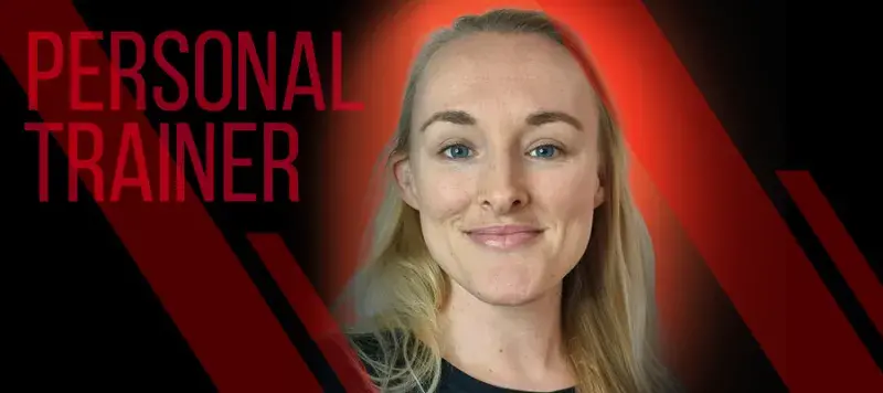 image of woman smiling with text reading personal trainer