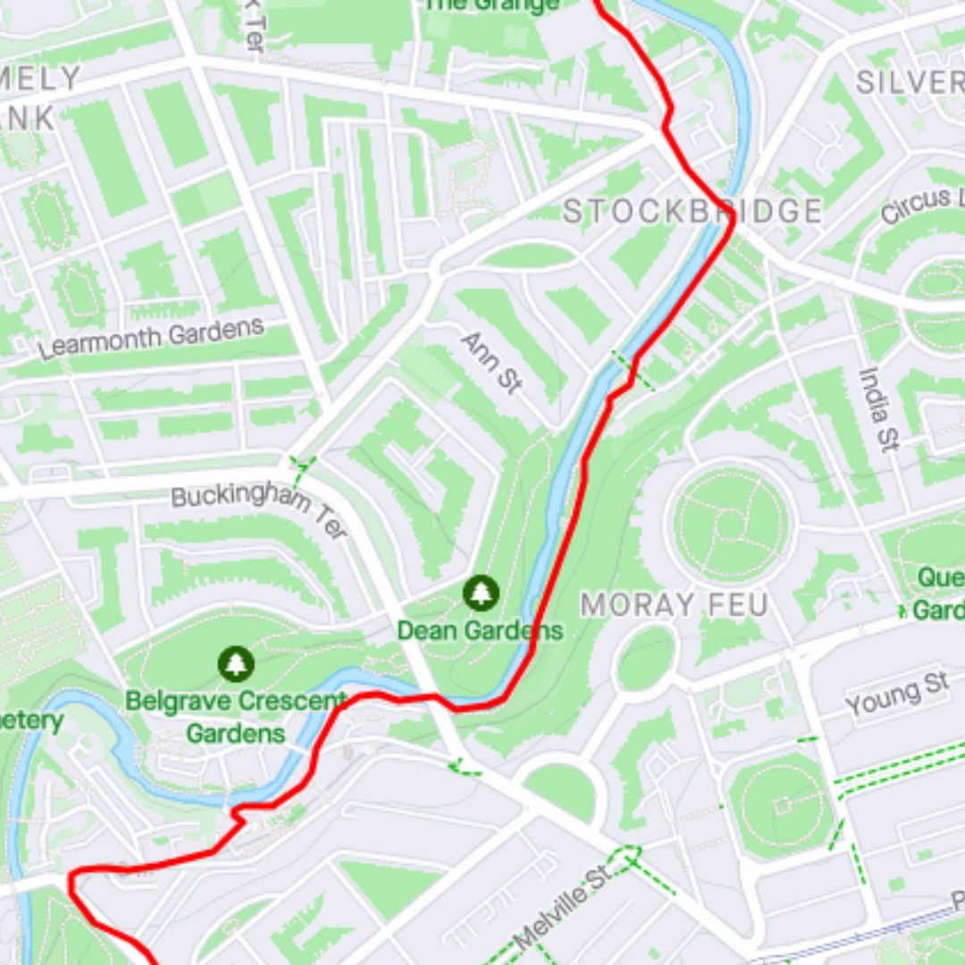 Image of Strava trail running route along dean village and the water of Leith